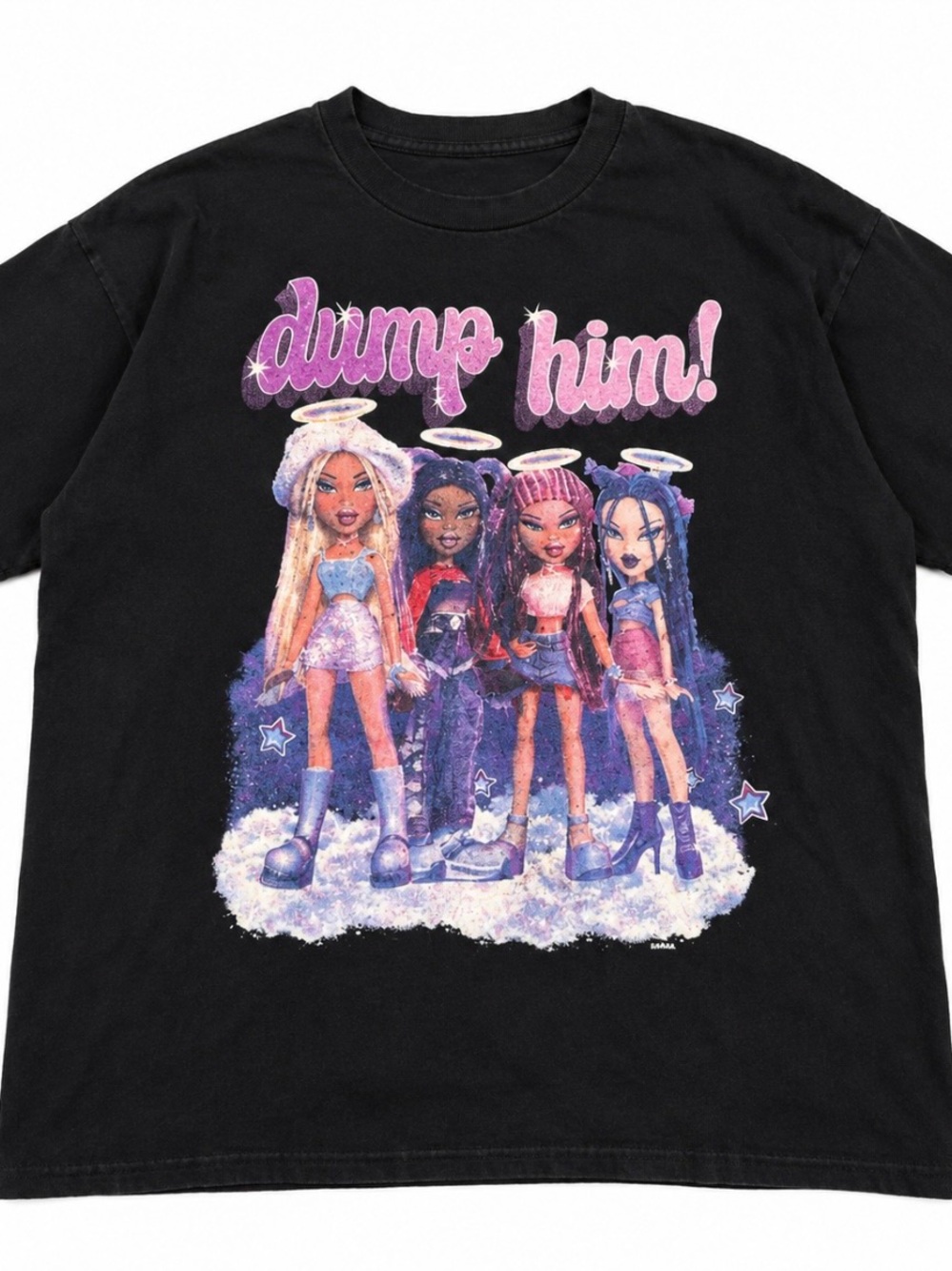 Black Graphic Short Sleeve Tee with Pink 'Dump Him!' Print